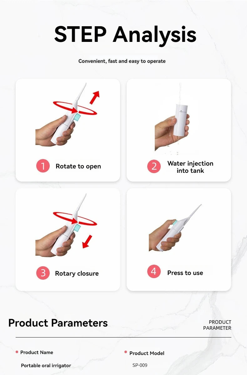 SonrisaPura® Irrigador Dental Portátil de Alta Presión